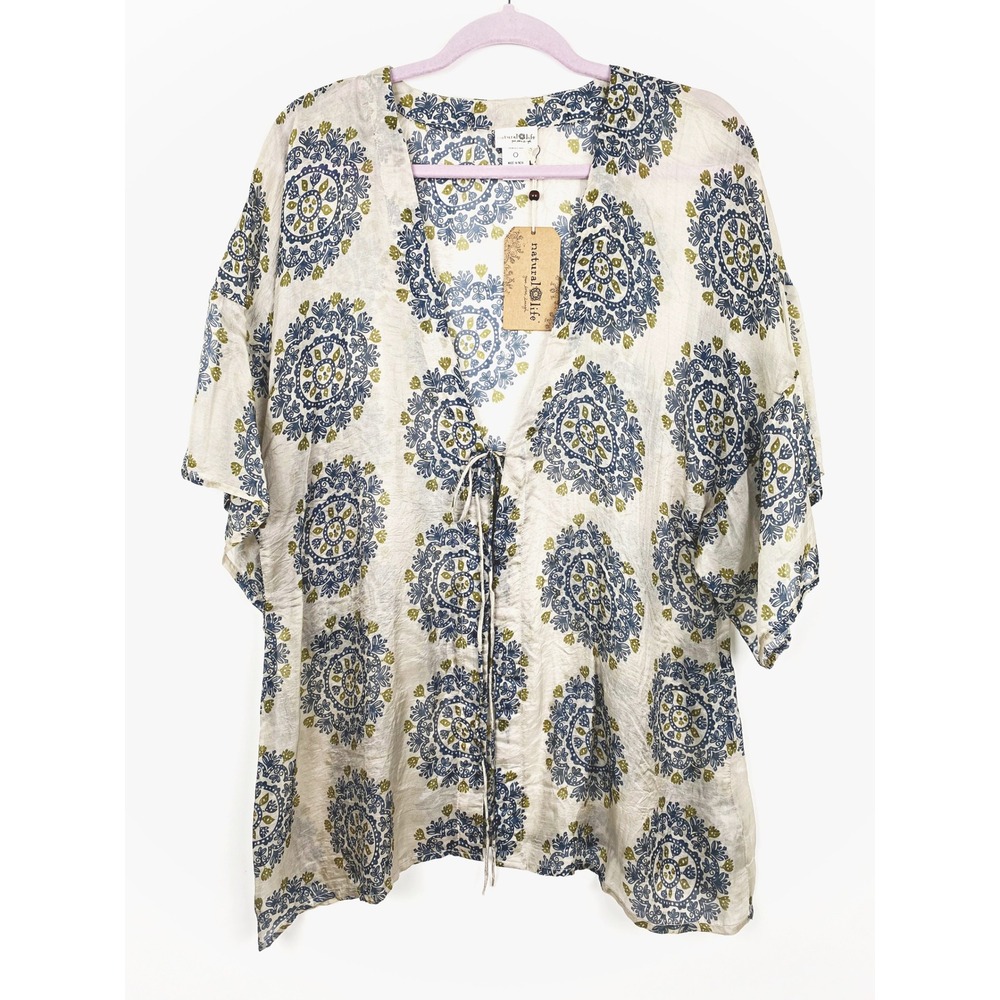 Natural Life Silk Tie Front Kimono Top One Size NWT